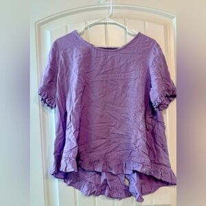 Women's Purple Lilac Cotton Linen Blend Ruffle Sleeve Top